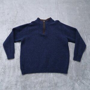 Vintage LL Bean Sweater Mens Extra Large Tall Blue Knit Wool Quarter Zip Y2K